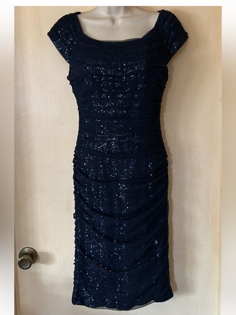 Ralph Lauren navy blue sequin dress with mesh overlay size 6